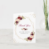 Rustic Burgundy Floral Gold Frame Vielen Dank Dankeskarte (Vorderseite)