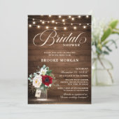 Rustic Burgundy Floral Mason Jar Brautparty Einladung (Stehend Vorderseite)