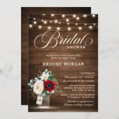 Rustic Burgundy Floral Mason Jar Brautparty Einladung (Vorne/Hinten)