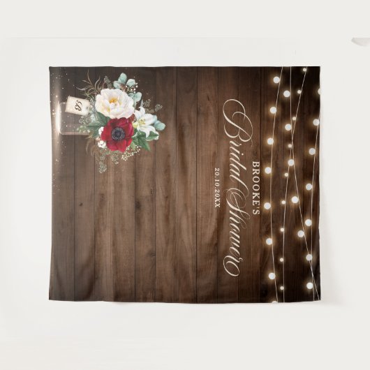 Rustic Burgundy Floral Mason Jar Brautparty Wandteppich (Vorderseite (Horizontal))