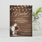 Rustic Burgundy Floral Mason Jar Bridal Luncheon Einladung (Stehend Vorderseite)