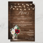 Rustic Burgundy Floral Mason Jar Wdding Menü (Vorne/Hinten)