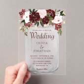 Rustic Burgundy Floral Mason Jar Wedding Acryleinladungen (Insitu (Handheld))