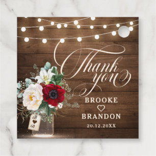 Rustic Burgundy Floral Mason Jar Wedding Geschenkanhänger