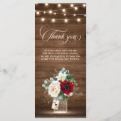 Rustic Burgundy Floral Mason Jar Wedding Menükarte (Rückseite)