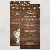 Rustic Burgundy Floral Mason Jar Wedding Menükarte (Vorne/Hinten)