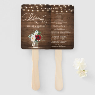 Rustic Burgundy Floral Mason Jar Wedding Program Fächer