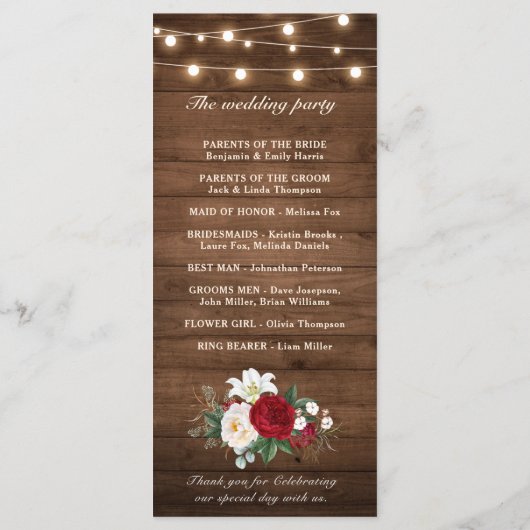 Rustic Burgundy Floral Mason Jar Wedding Programm (Rückseite)