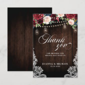 Rustic Burgundy Floral Mason Jar Wedding Vielen Da Dankeskarte (Vorne/Hinten)