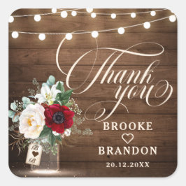 Rustic Burgundy Floral Mason Jar Wedding Vielen Da Quadratischer Aufkleber