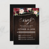 Rustic Burgundy Floral String Light Wedding RSVP (Vorne/Hinten)