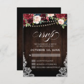 Rustic Burgundy Floral String Light Wedding RSVP (Vorne/Hinten)