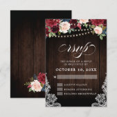 Rustic Burgundy Floral String Light Wedding RSVP Karte (Vorne/Hinten)
