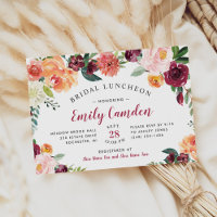 Rustic Burgundy Floral Wedding Bridal Luncheon