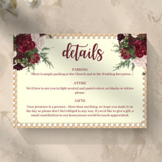 Rustic Burgundy Floral Wedding Details Card RSVP Karte