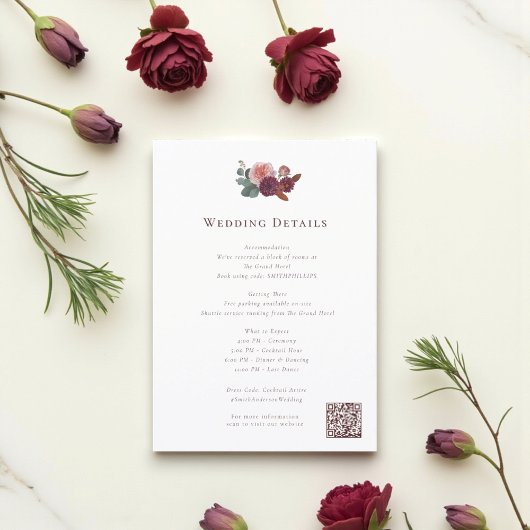 Rustic Burgundy Floral Wedding Info Card Begleitkarte