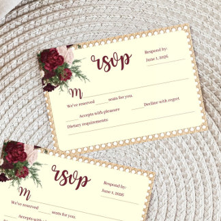 Rustic Burgundy Floral Wedding RSVP Response Card Karte