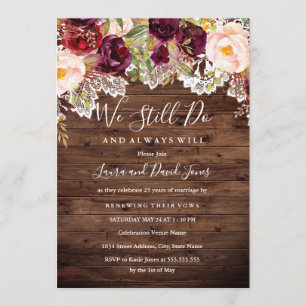 Rustic Burgundy Floral Wedding Vow Renewal Einladung