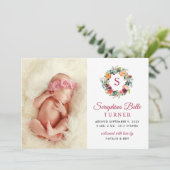 Rustic Burgundy Floral Wreath Monogram Foto Birge Ankündigung (Stehend Vorderseite)