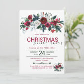 Rustic Burgundy Green Christmas Dinner Party Einladung (Stehend Vorderseite)
