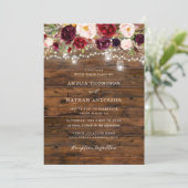 Rustic Burgundy Lights Wedding  Einladung (Stehend Vorderseite)