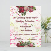 Rustic Burgundy Maroon Rose Blumenhochzeit Einladung (Stehend Vorderseite)