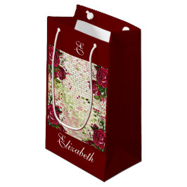 Rustic Burgundy Maroon Rose Bridesmaid Monogram Kleine Geschenktüte
