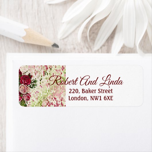 Rustic Burgundy Maroon Rose Floral Art Address (Insitu)