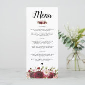 Rustic Burgundy Marsala Blush Wedding Menu Menükarte (Stehend Vorderseite)
