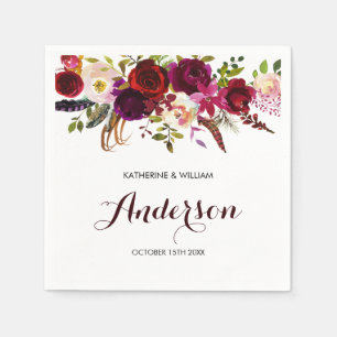 Rustic Burgundy Marsala Chic Floral Wedding Serviette