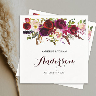 Rustic Burgundy Marsala Chic Floral Wedding Serviette