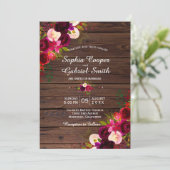 Rustic Burgundy Marsala Floral | Barn Wood Wedding Einladung (Stehend Vorderseite)