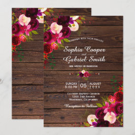 Rustic Burgundy Marsala Floral | Barn Wood Wedding Einladung