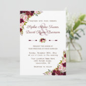 Rustic Burgundy Marsala Floral Wedding Einladung (Stehend Vorderseite)