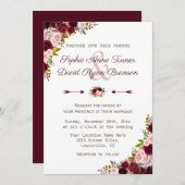 Rustic Burgundy Marsala Floral Wedding Einladung (Vorne/Hinten)