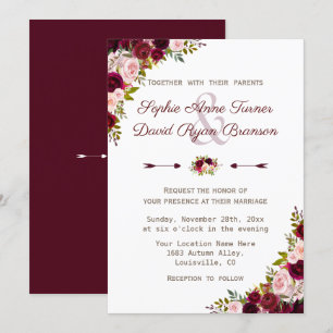 Rustic Burgundy Marsala Floral Wedding Einladung