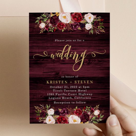 Rustic Burgundy Marsala Floral Wedding Einladung