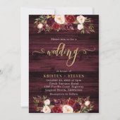 Rustic Burgundy Marsala Floral Wedding Einladung (Vorderseite)