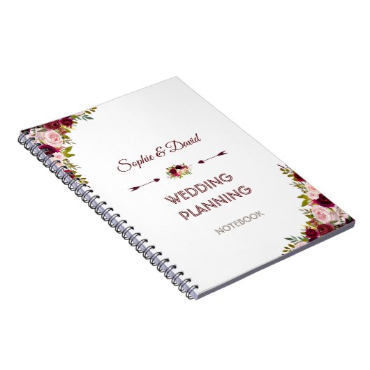 Rustic Burgundy Marsala Floral Wedding Planner Notizblock (Rechte Seite)