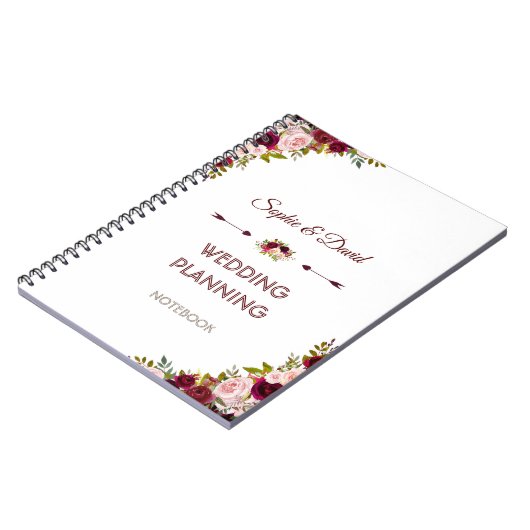 Rustic Burgundy Marsala Floral Wedding Planner Notizblock (Linke Seite)