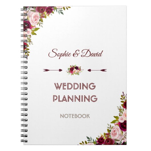 Rustic Burgundy Marsala Floral Wedding Planner Notizblock (Vorderseite)