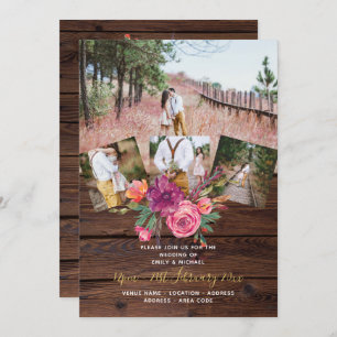 Rustic Burgundy Marsala FOTO COLLAGE WEDING Einladung