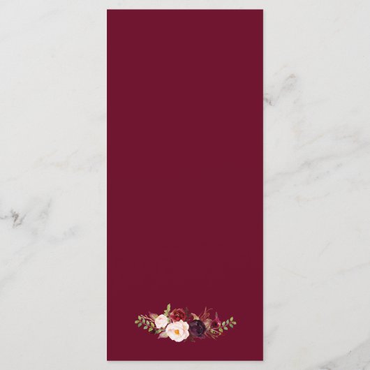 Rustic Burgundy Marsala Red Floral Wedding Menu Menükarte (Rückseite)