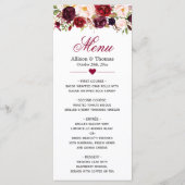 Rustic Burgundy Marsala Red Floral Wedding Menu Menükarte (Vorderseite)