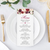 Rustic Burgundy Marsala Red Floral Wedding Menu Menükarte