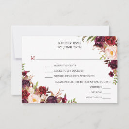 Rustic Burgundy Marsala Wedding RSVP Card Karte
