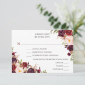 Rustic Burgundy Marsala Wedding RSVP Card Karte (Stehend Vorderseite)