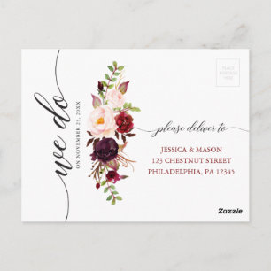 Rustic Burgundy Marsala Wedding RSVP Postcard Postkarte