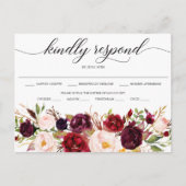 Rustic Burgundy Marsala Wedding RSVP Postcard Postkarte (Vorderseite)