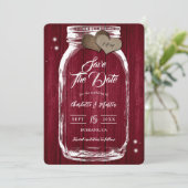 Rustic Burgundy Mason Jar Wood Hochzeit im Herbst Save The Date (Stehend Vorderseite)